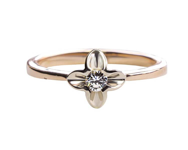 טבעת אירוסין קלאסית בעיצוב מיוחד מזהב צהוב 0.15 קראט